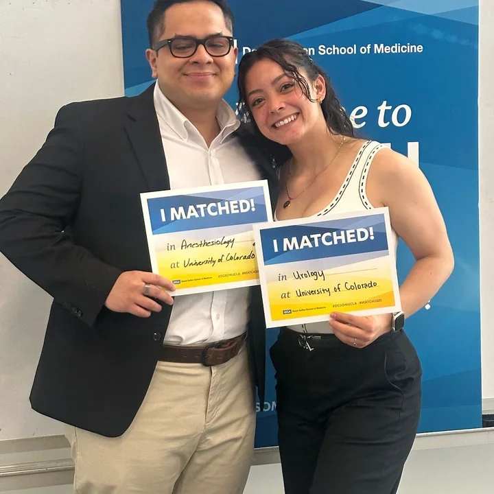 Darwin and Jennifer Gutierrez, DGSOM alumni who fell in loving during medical school, pictured on national Match Day 
