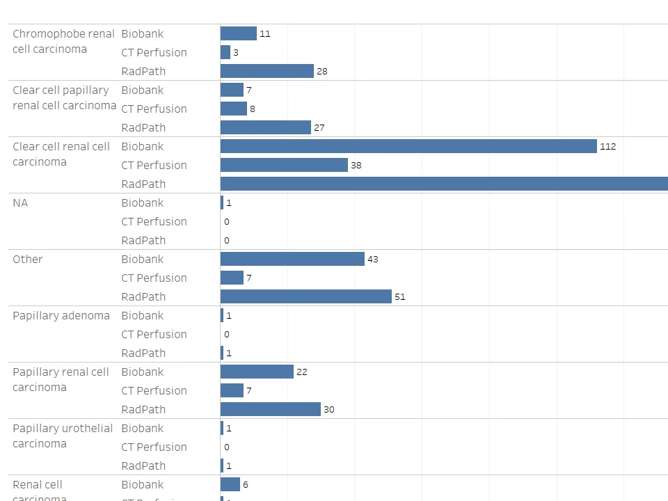 A Histological Chart of the number of lesions associated per Histological Type, divided per cohort.